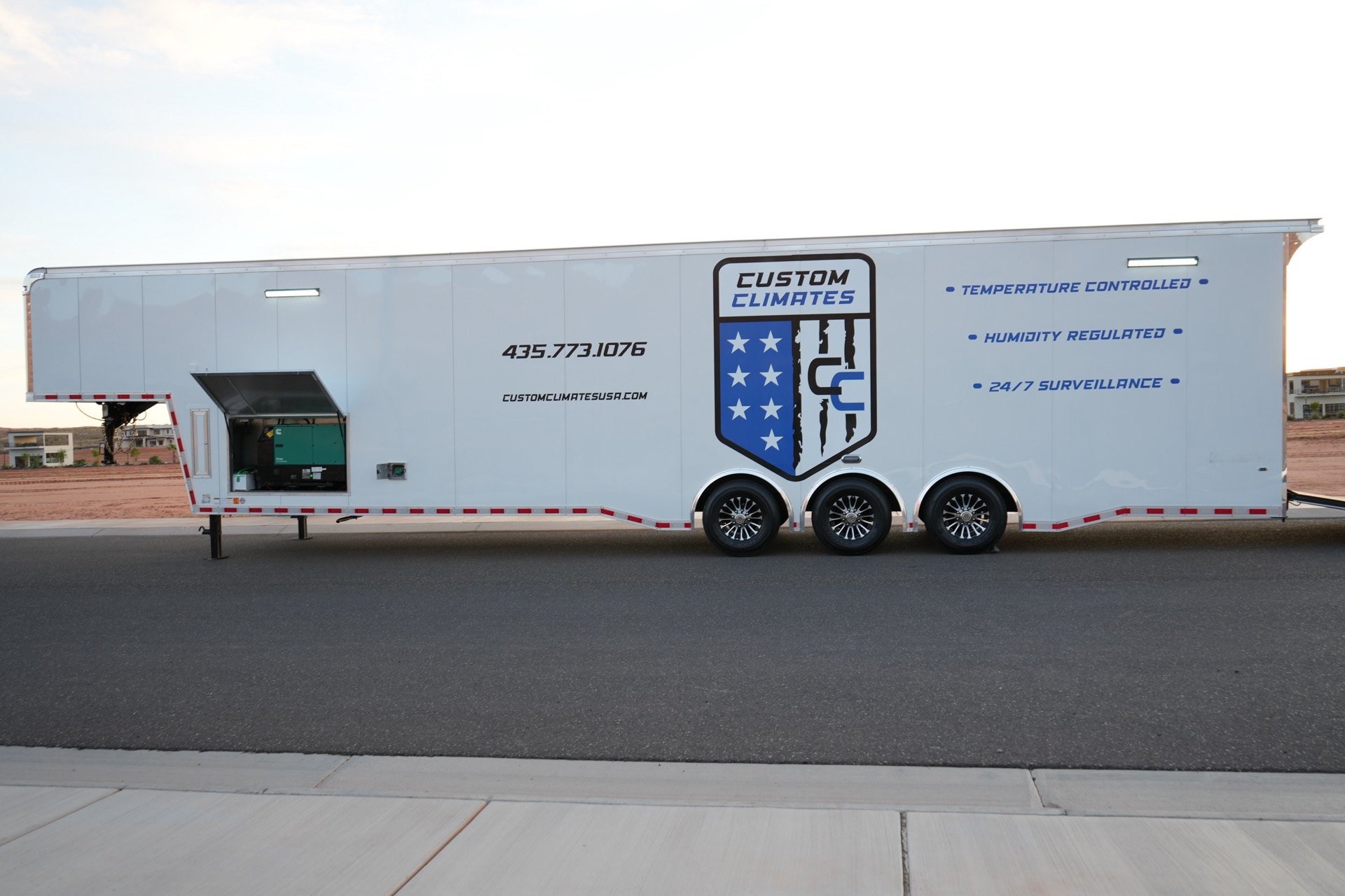 44' gooseneck trailer — repositions with a standard pickup truck